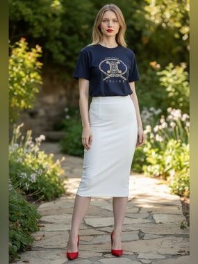 Celine Navy Graphic Logo Tee